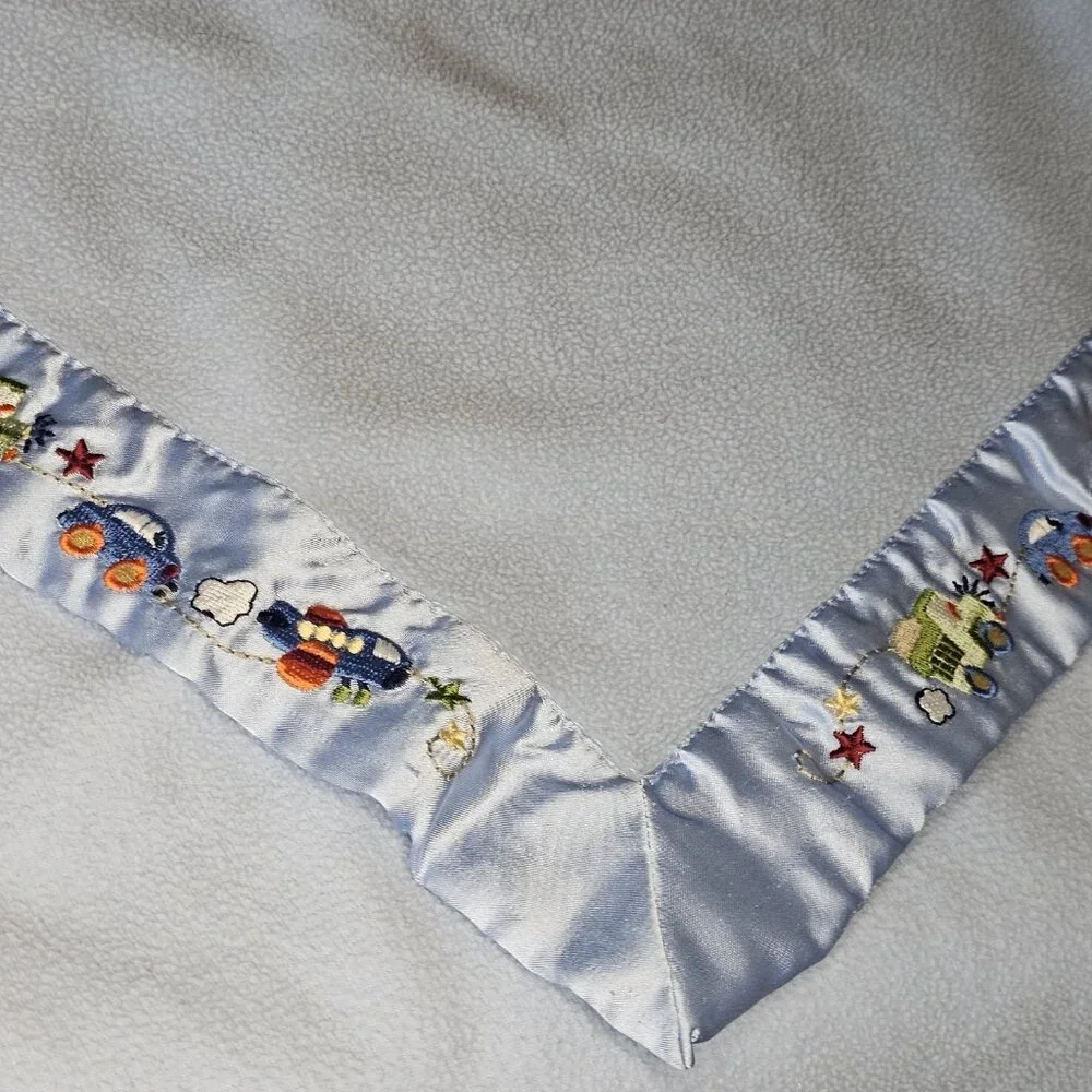 Parents Choice Blue‎ Baby Blanket Satin Trim Truck Car Plane Airplane Fleece
